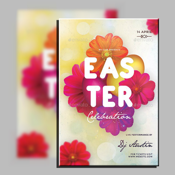 floral typographic easter flyer template