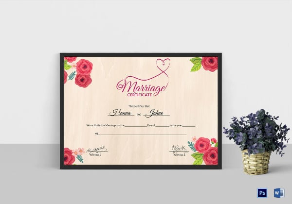 floral wedding certificate template