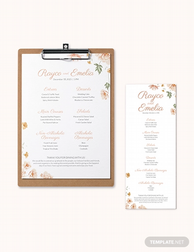 floral wedding menu template