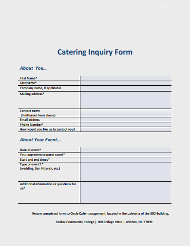 7+ Best Catering Inquiry Form Templates - PDF | Free & Premium Templates