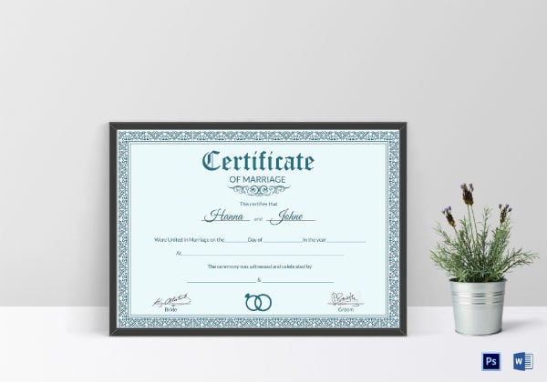 formal wedding certificate template