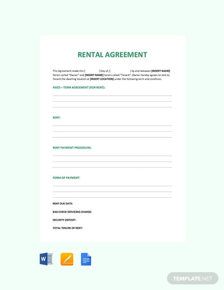 free blank rental agreement template