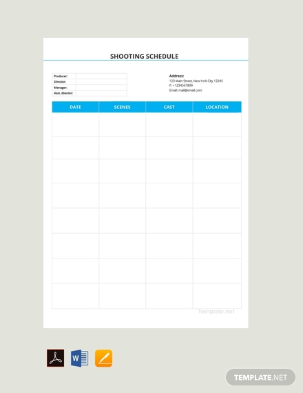 8+ Shooting Schedule Templates - Google Docs, MS Word, Pages, PDF ...