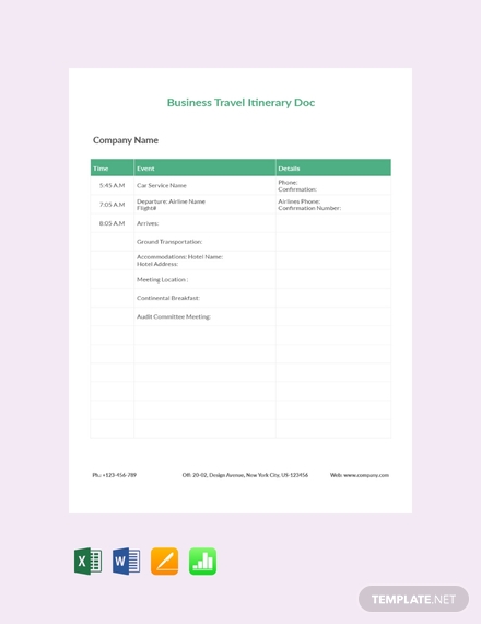 Sample Business Travel Itinerary Templates - Google Docs, Google Sheets ...