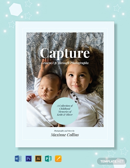 free kids photo book cover template 440x570