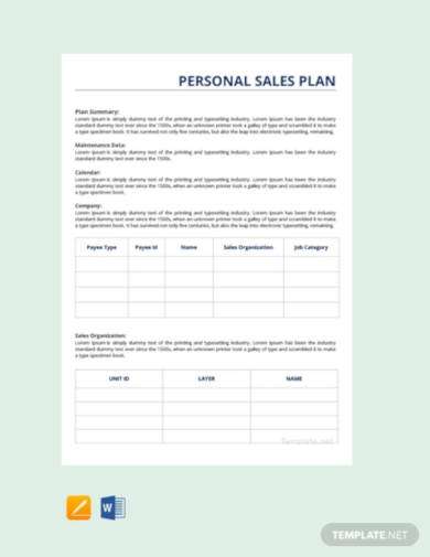 free personal sales plan template