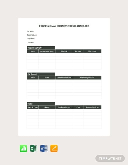 free professional business travel itinerary template 440x570