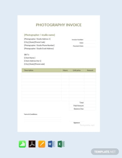 free sample photography invoice template