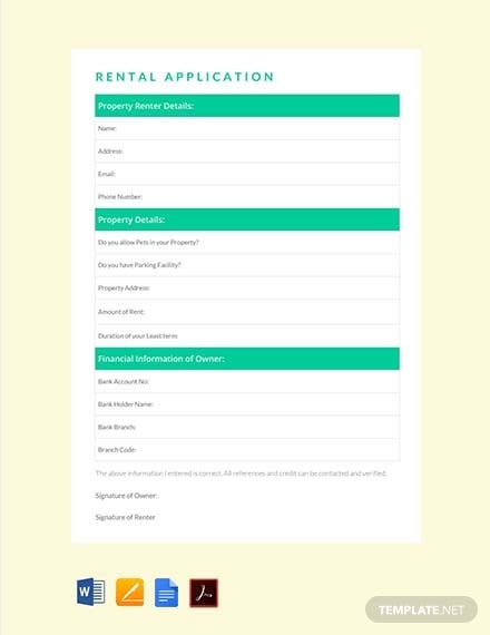 free simple rental application template
