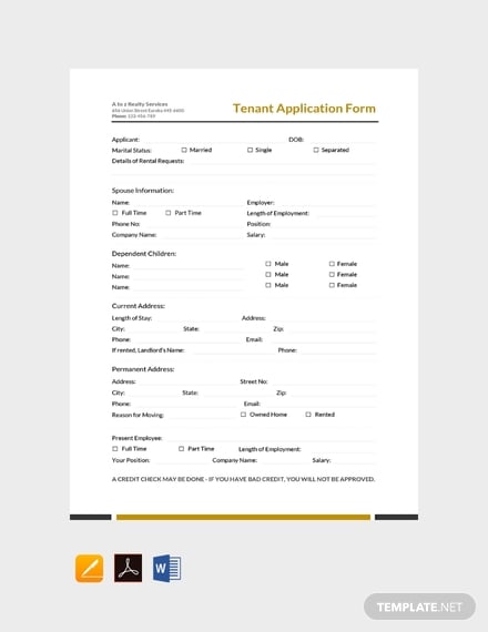 free tenant application form template 440x570