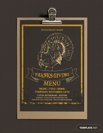 free thanksgiving restaurant party menu template