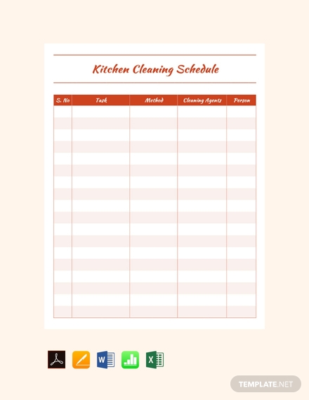 Kitchen Cleaning Schedule Template Printable