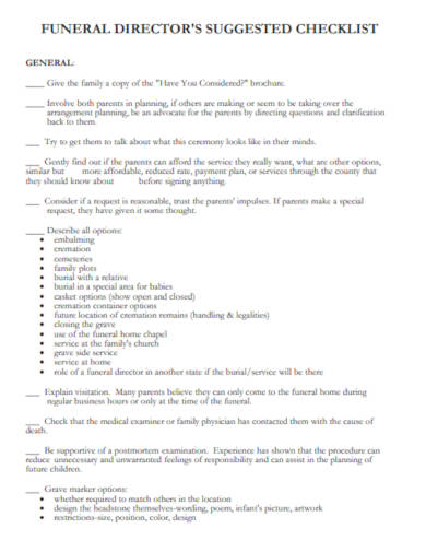 15 Funeral Checklist Templates In Pdf Word Xls 5365