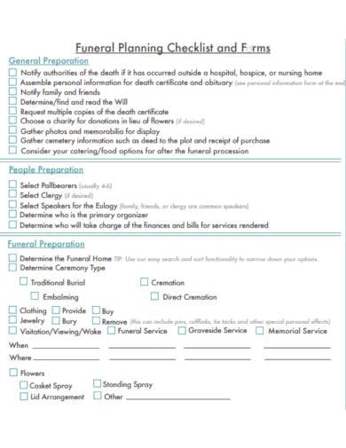 funeral planning checklist sample