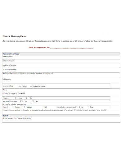funeral planning form template