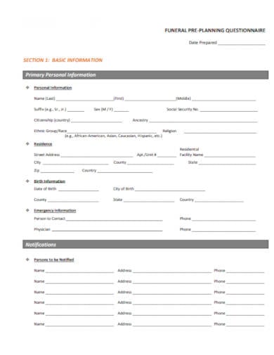 funeral planning questionnaire
