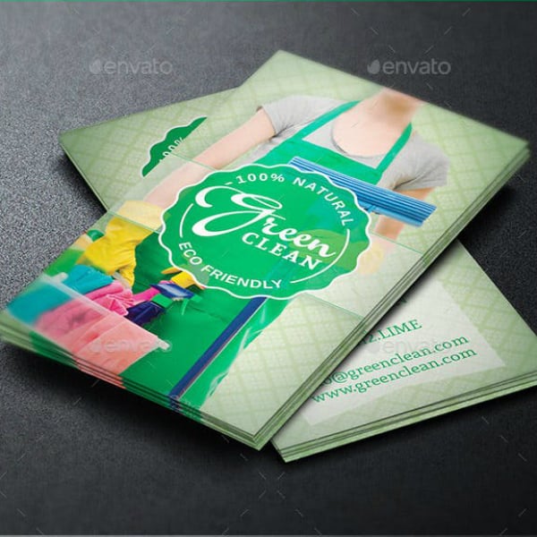 green cleaning business card layout