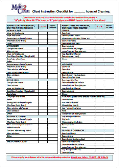 Best House Cleaning Checklist Templates - Google Docs, MS Excel, MS