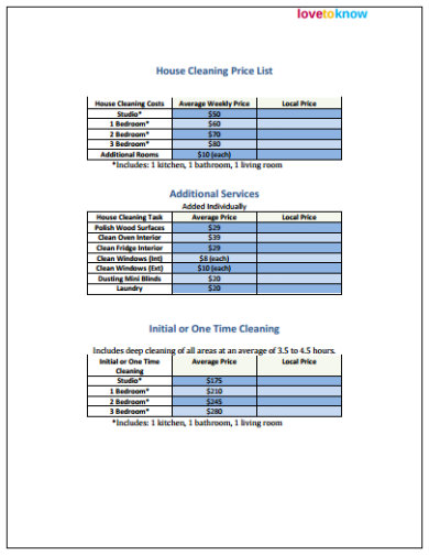 Cleaning Price List Templates - PDF | Free & Premium Templates