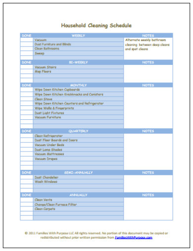 5+ House Cleaning Schedule Templates - Google Docs, Google Sheets ...