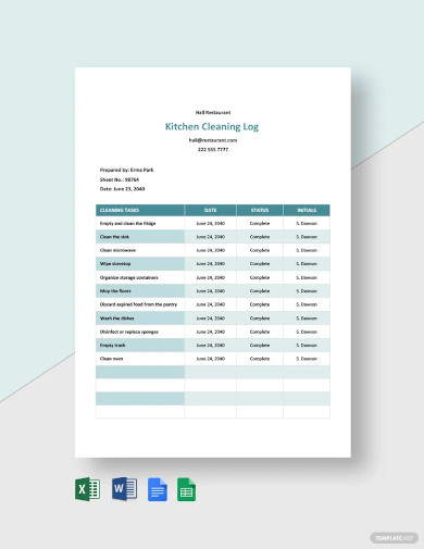 Cleaning Log Templates - PDF