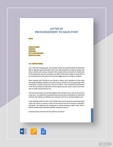 letter of encouragement to sales staff template