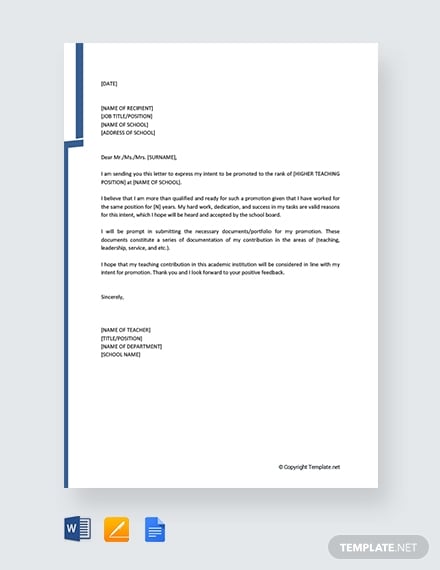 letter of intent for promotion of teacher