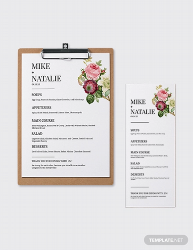 modern wedding menu template