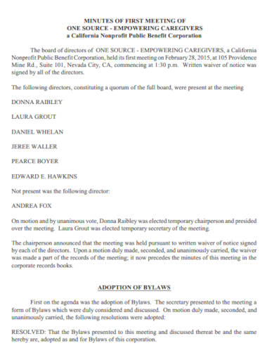 6+ Non-Profit Meeting Minutes Templates in PDF | Word | Google Docs | Pages