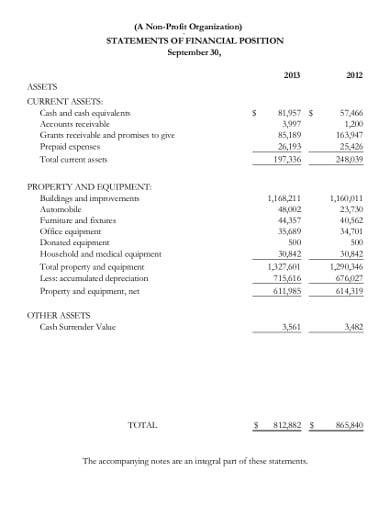 Financial Statement Sample Non Profit Organization Master Template