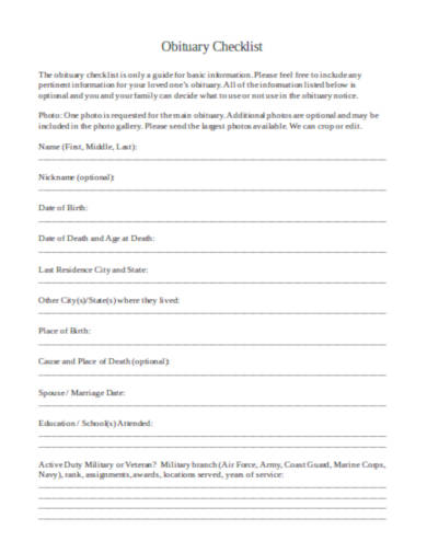 15  Funeral Checklist Templates in PDF Word XLS
