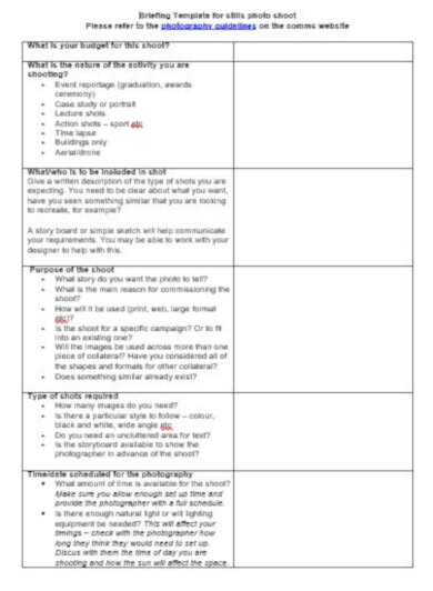 5+ Photography Schedule Templates - PDF, Word, Excel, Pages, Numbers