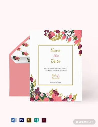 pink floral wedding save the date card template