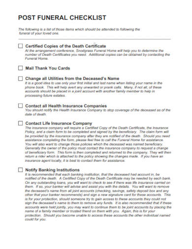 15  Funeral Checklist Templates in PDF Word XLS