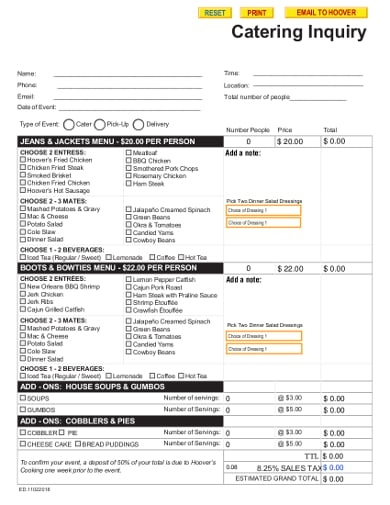 printable catering inquiry form