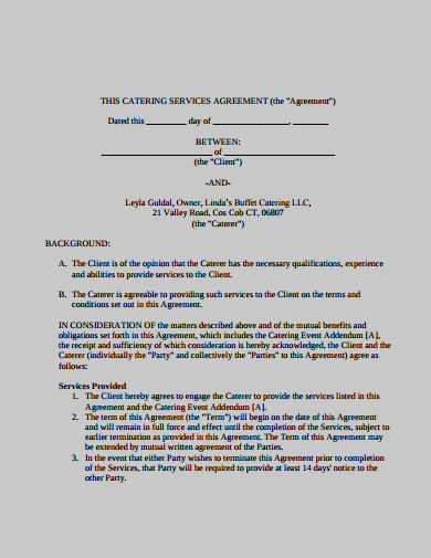 printable catering service agreement template