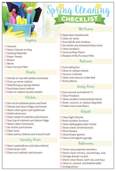 printable house spring cleaning checklist template