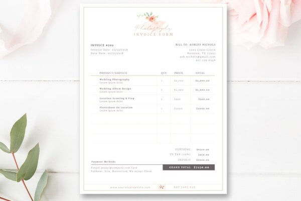 printable invoice template for photographers