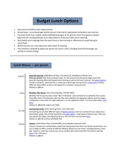 professional catering budgeting