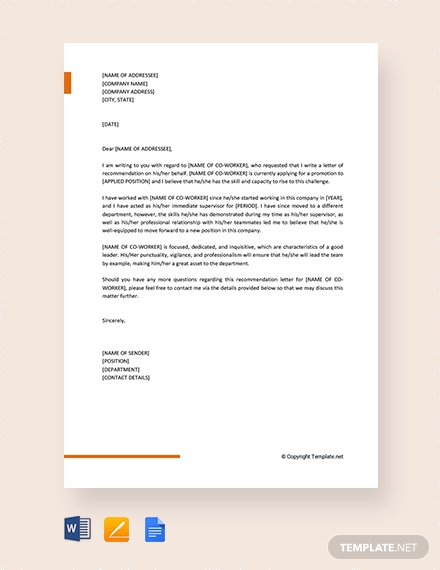 5+ Letter Templates of Recommendation for a Co-Worker - Google Docs, MS ...