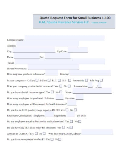 quote request form for small business