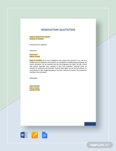 15  Renovation Quotation Templates in PDF Word XLS