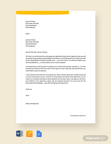 rental agreement letter