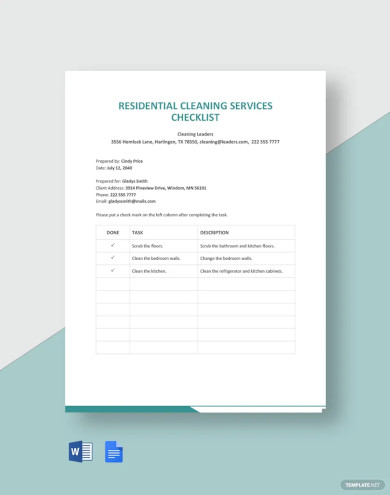 residential cleaning services checklist template