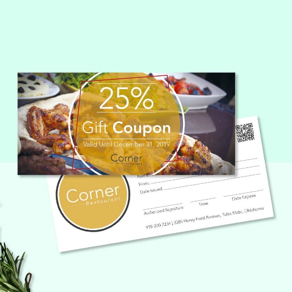 restaurant gift coupon card design