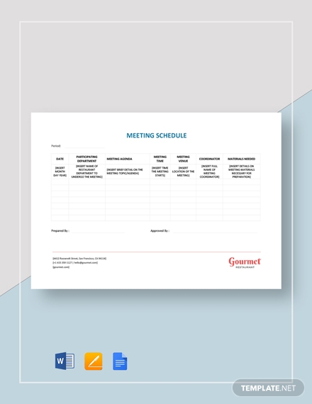 restaurant meeting schedule