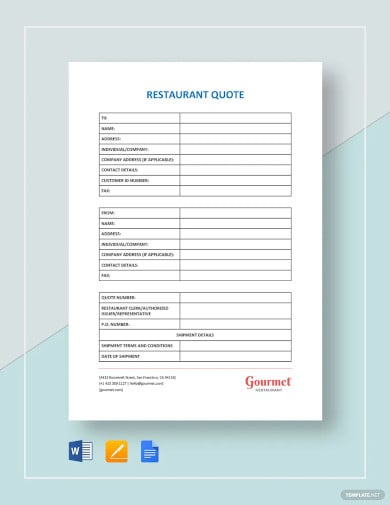 restaurant quote template
