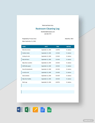 Cleaning Log Templates - Pdf 