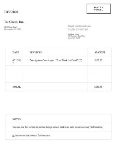 reusable photography invoice template