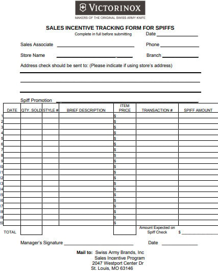 sales incentive tracking form